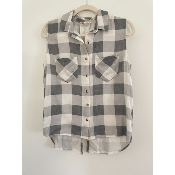 Sim & Sam Buffall Plaid Gray SLeeveless top Blouse Classic Size Medium New - Picture 1 of 7